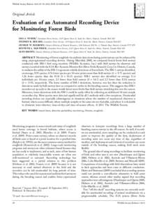 Wildlife Society Bulletin 36(1):30–39; 2012; DOI: [removed]wsb.88  Original Article Evaluation of an Automated Recording Device for Monitoring Forest Birds
