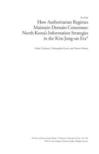 Articles  How Authoritarian Regimes Maintain Domain Consensus: North Korea’s Information Strategies in the Kim Jong-un Era*