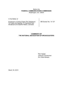 Before the FEDERAL COMMUNICATIONS COMMISSION Washington, DCIn the Matter of Expansion of Online Public File Obligations