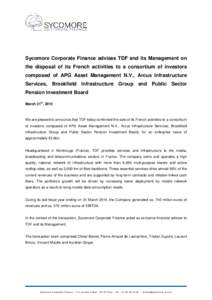Sycomore Corporate Finance - TDF - Press Release