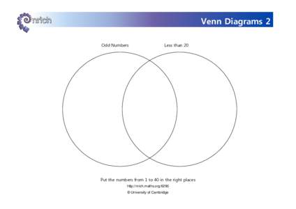 Venn Diagrams 2 Odd Numbers Less than 20  Put the numbers from 1 to 40 in the right places