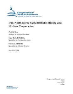 Iran-North Korea-Syria Ballistic Missile and Nuclear Cooperation