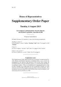 No 317  House of Representatives Supplementary Order Paper Tuesday, 6 August 2013