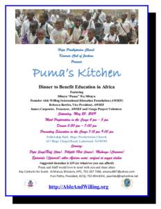 Hope Presbyterian Church Kiwanis Club of Jackson Present: Puma’s Kitchen Dinner to Benefit Education in Africa