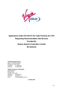 Application for declaration of services provided by Sydney Airports Corporation Ltd