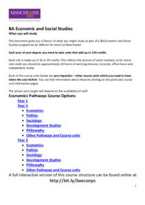 BA Economic and Social Studies What you will study This document gives you a flavour of what you might study as part of a BA Economic and Social Studies programme (or BAEcon for short) at Manchester. Each year of your de