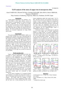 Photon Factory Activity Report 2008 #26 Part BChemistry 9C/2008G550  XAFS analysis of the states of copper ions in mesoporous silica