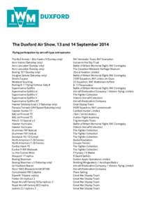 The Duxford Air Show, 13 and 14 September 2014 Flying participation by aircraft type and operator The Red Arrows – BAe Hawk x 9 (Sunday only) Avro Vulcan (Saturday only) Avro Lancaster (Sunday only) Avro Lancaster (Sun