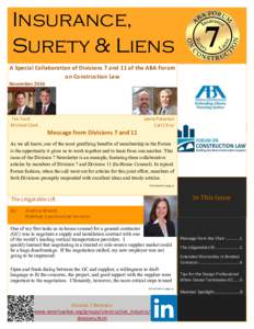 Insurance, Surety & Liens A Special Collaboration of Divisions 7 and 11 of the ABA Forum on Construction Law November 2016