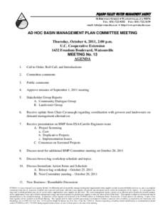 PAJARO VALLEY WATER MANAGEMENT AGENCY 36 BRENNAN STREET  WATSONVILLE, CATEL: FAX: email:   http://www.pvwma.dst.ca.us  AD HOC BASIN MANAGEMENT PLAN COMMITTEE M