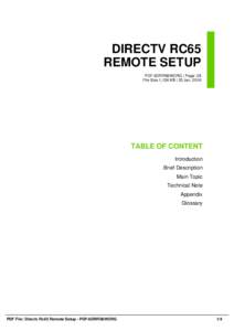DIRECTV RC65 REMOTE SETUP PDF-6DRRS6WORG | Page: 28 File Size 1,136 KB | 25 Jan, 2016  TABLE OF CONTENT