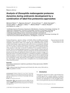 Analysis of <i>Drosophila melanogaster</i> proteome dynamics during embryonic development by a combination of label&#x02010;free proteomics approaches