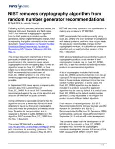 NIST removes cryptography algorithm from random number generator recommendations