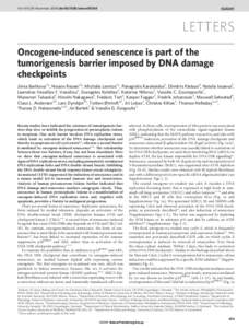 Vol 444 | 30 November 2006 | doi:nature05268  LETTERS Oncogene-induced senescence is part of the tumorigenesis barrier imposed by DNA damage checkpoints