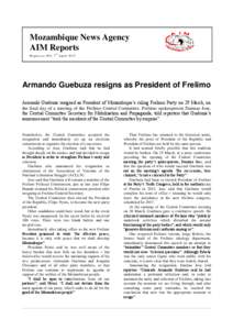 Mozambique News Agency AIM Reports Repo rt no .504 , 7 th