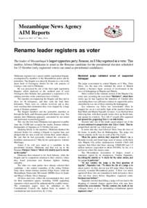 Mozambique News Agency AIM Reports Repo rt no .4 85 , 13 th