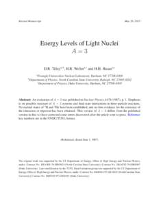 3Revised Manuscript  June 21, 2018 Energy Levels of Light Nuclei A=3