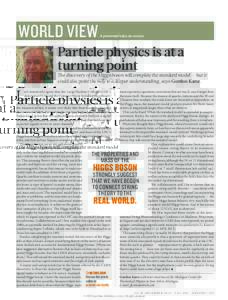 WORLD VIEW  A personal take on events Particle physics is at a turning point