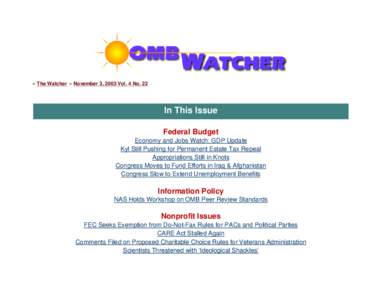 OMB Watch - The Watcher - November 3, 2003 Vol. 4 No. 22 -