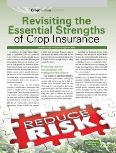 CropInsurance TODAY  Revisiting the Essential Strengths of Crop Insurance By Ashley Craft and Laurie Langstraat, NCIS
