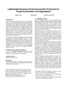 Lightweight Sensing and Communication Protocols for Target Enumeration and Aggregation Qing Fang* Feng Zhao†