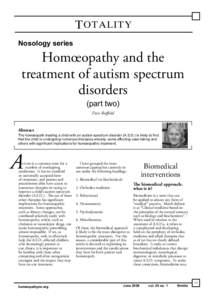 Totality Nosology series Homœopathy and the treatment of autism spectrum disorders