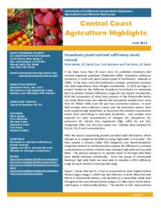 University of California Cooperative Extension Agriculture and Natural Resources Central Coast Agriculture Highlights June 2012