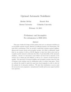 Optimal Automatic Stabilizers Alisdair McKay Ricardo Reis  Boston University