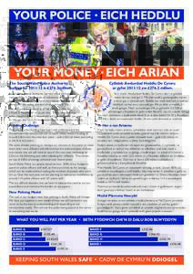 YOUR POLICE • EICH HEDDLU  YOUR MONEY• EICH ARIAN Cyllideb Awdurdod Heddlu De Cymru ar gyferyw £276.2 miliwn.
