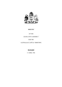DEBATES  OF THE LEGISLATIVE ASSEMBLY FOR THE AUSTRALIAN CAPITAL TERRITORY