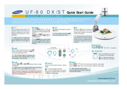 UF-80 DX/ST Quick Start Guide B A S I C O P E R A T I O N S  The Samsung UF-80 DX/ST provides control of the basic operations on the front panel of the Digital Presenter. Please note that you