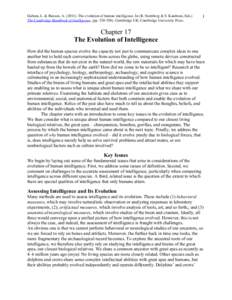 Gabora, L. & Russon, AThe evolution of human intelligence. In (R. Sternberg & S. Kaufman, Eds.) The Cambridge Handbook of Intelligence, (ppCambridge UK: Cambridge University Press. 1  Chapter 17