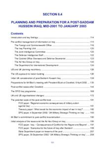 SECTION 6.4 PLANNING AND PREPARATION FOR A POST-SADDAM HUSSEIN IRAQ, MID-2001 TO JANUARY 2003 Contents Introduction and key findings .....................................................................................