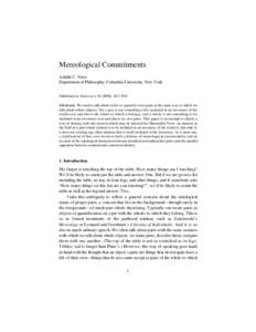 Mereological Commitments Achille C. Varzi Department of Philosophy, Columbia University, New York (Published in Dialectica[removed]), 283–305) Abstract. We tend to talk about (refer to, quantify over) parts in the same
