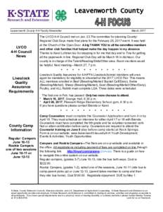 Leavenworth County 4-H Family Newsletter  LVCO 4-H Council News