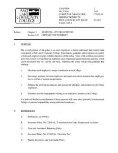 Salt Lake Community College Policies and Procedures BUSINESS CONFLICT OF INTEREST, EXTERNAL Institutional Council Approval: EMPLOYMENT, & CONSULTATIONS