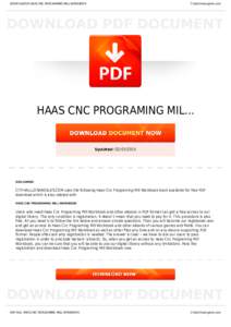 BOOKS ABOUT HAAS CNC PROGRAMING MILL WORKBOOK  Cityhalllosangeles.com HAAS CNC PROGRAMING MIL...