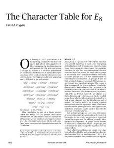 The Character Table for E8 David Vogan