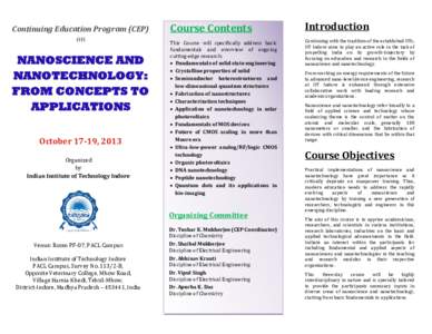 Continuing Education Program (CEP) on NANOSCIENCE AND NANOTECHNOLOGY: FROM CONCEPTS TO