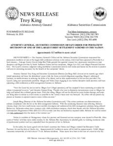 NEWS RELEASE Troy King Alabama Attorney General FOR IMMEDIATE RELEASE February 24, 2010