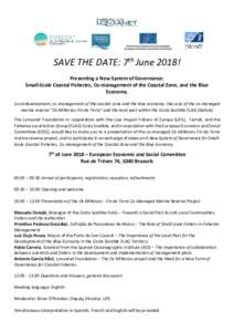 SAVE THE DATE: 7th June 2018! Presenting a New System of Governance: Small-Scale Coastal Fisheries, Co-management of the Coastal Zone, and the Blue Economy. Local development, co-management of the coastal zone and the bl