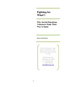 Fighting for What?: Why Jewish Palestinian Volunteers Made Their Way to Spain
