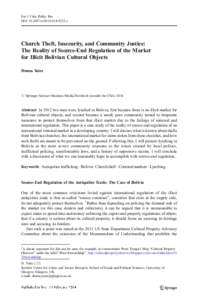 Eur J Crim Policy Res DOIs10610z Church Theft, Insecurity, and Community Justice: The Reality of Source-End Regulation of the Market for Illicit Bolivian Cultural Objects