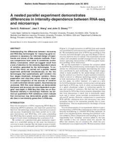 Nucleic Acids Research Advance Access published June 30, 2015 Nucleic Acids Research, doi: nar/gkv636 A nested parallel experiment demonstrates differences in intensity-dependence between RNA-seq