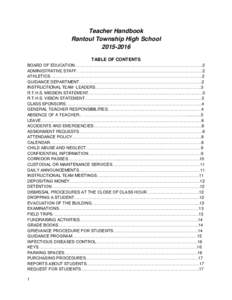 Teacher Handbook Rantoul Township High SchoolTABLE OF CONTENTS BOARD OF EDUCATION………………………………………………………………………………..2 ADMINISTRATIVE STAFF. …………