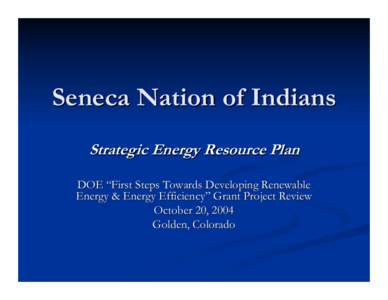 Seneca Nation of Indians Strategic Energy Resource Plan