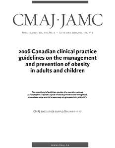 CMAJ•JAMC April 10, 2007, Vol. 176, No. 8 • Le 10 avril 2007, vol. 176, noCanadian clinical practice guidelines on the management and prevention of obesity