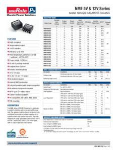 NME 5V & 12V Series  www.murata-ps.com Isolated 1W Single Output DC/DC Converters SELECTION GUIDE