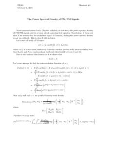 EE160 February 9, 2010 Handout #8  The Power Spectral Density of FM/PM Signals