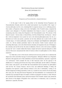 FIRST EUROPEAN PRAGMATISM CONFERENCE ROMA 2012, SEPTEMBERAnna Maria Nieddu University of Cagliari Pragmatism and Transcendentalim: a disputed inheritance